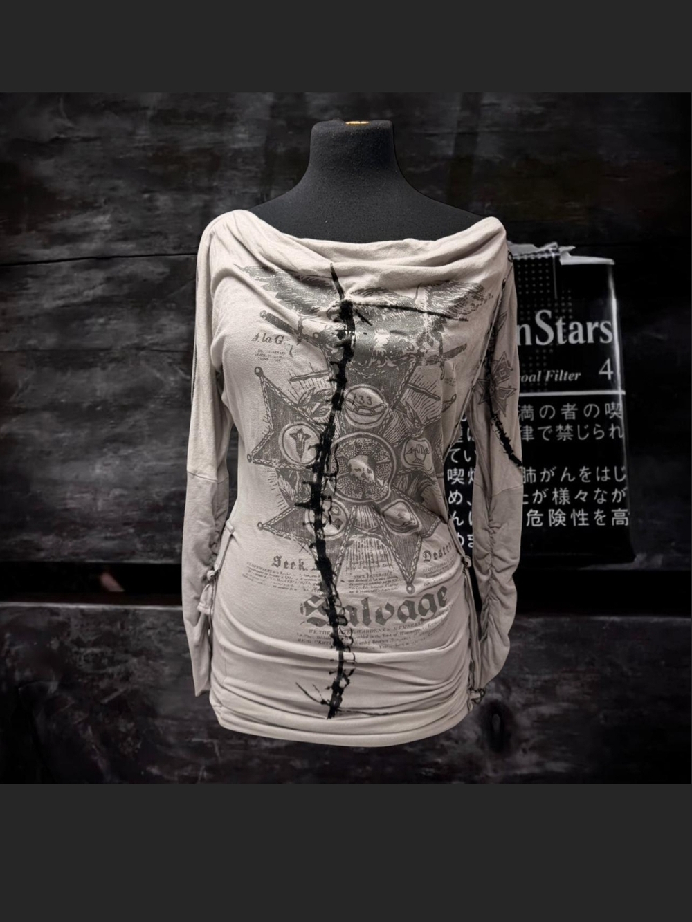 Salvage Taupe Graphic Draped Long-Sleeve Top.